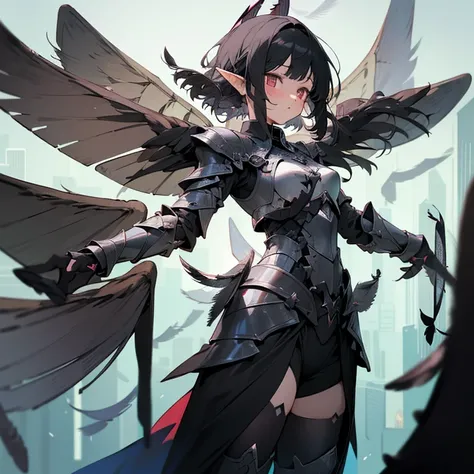 elf, girl ,black hair,
Dark Angel,((Six wings,black:1:2)),
((half naked:0.3)),armor,
full scale , masterpiece , High resolution 