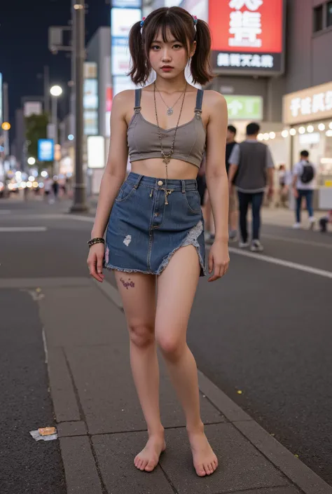 NSFW,
photography, film, depth of field, realistic skin texture, realistic photography,
(one girl, junior idol, teenage girl, Japanese girl, runaway girl),
pigtails, messy hair, cute face, looking at camera, full body, (tattoo),
she is wearing a necklace, ...