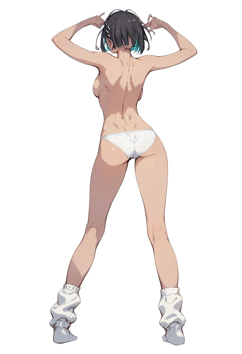 pt,suguha，Kempo stance, hands，abduction,Martial Artist， and I have a strong figure，very dark brown skin， flashy makeup， completely naked and wearing only loose socks and underwear, pure white background,Girl standing facing the front，A girl wearing underwe...