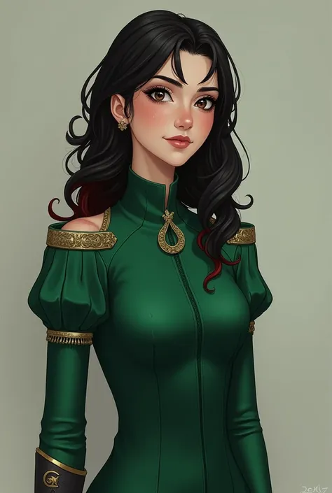  Girl 18 years old
Appearance ;
Her hair:  is black but the ends are red and long
His eyes : black
Nose : small
Lip :  normal 
Face :  are normal but there should be small scratches in some places like he came out of battle
The top :  has an emerald green ...