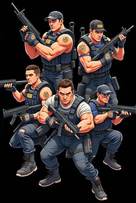 rev animated group of man FreeFire black background 