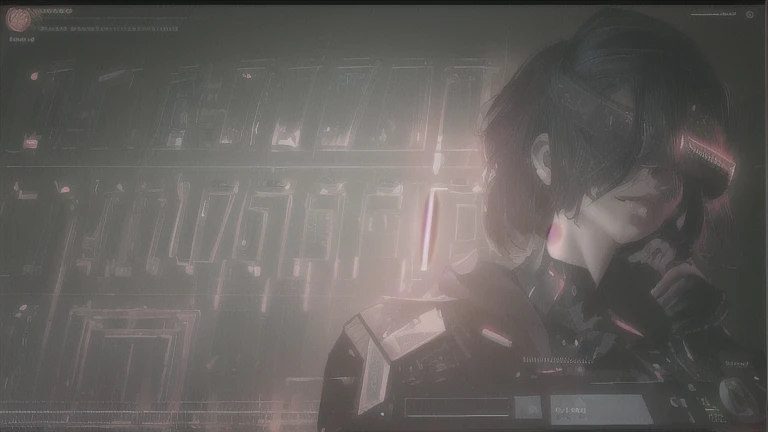 ((la mejor calidad)), (( Masterpiece)), (muy detallado:1.3), ..............3D, beautiful (cyberpunk:1.3) Woman hacker, short hairstyle, short hair , Back to viewer, thick hair, Operating computer terminal, Head mounted display, computer server, LCD Screen,...