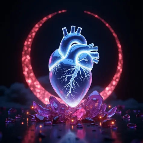 In John Bauers style In Carole Bucks style
Conceptual design of a human heart made of transparent glass (organ) (blue fire heart (organ) close-up:1.4), (flexible polygons:1.3), (red quartz:1.3), (purple fire line drawing:1.6),
(red crescent moon background...