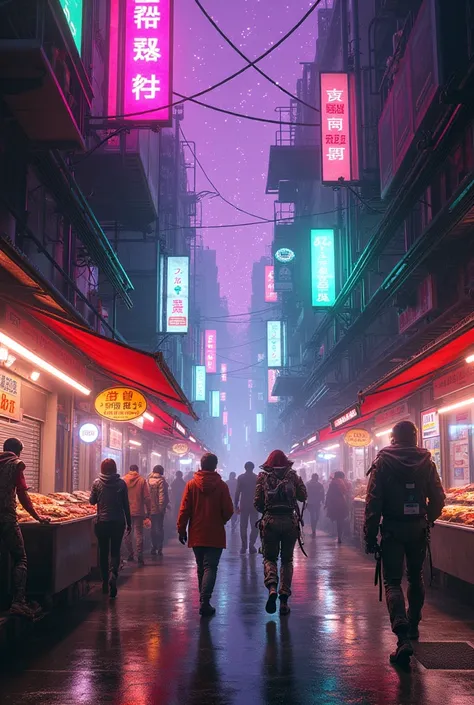  Max Image、「 Please describe the neon street in a futuristic cyberpunk city。In the narrow alley, 、 the 、 bright pink、green、 there are countless hologram advertisements floating above 。people々 has a modified cyborg body 、 electronic parts and synthetic food...