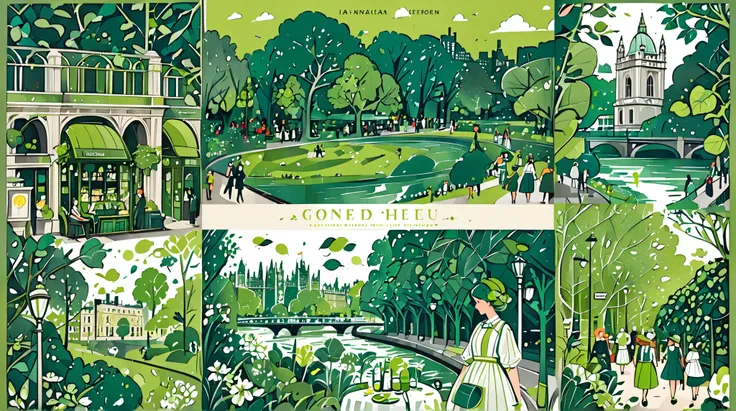 Nation, London, illustration with leaf green as the main color, Graphic, Game change, green, riverside, society, universe, collage illustration, lady, city, cute, beautiful, ivy green illustration, citron green illustration, emerald green illustration, Edi...