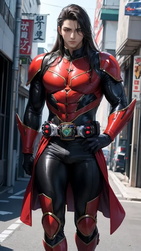 Backstreets,     Japanese  ,     Handsome Young Men     , Glowing Kamen Rider Suit          , 18 years old,      toned and muscular      ,   tall  ,    long hair,     red   、Sensual appearance,      Crotch Im Going to Cum My Bulge   