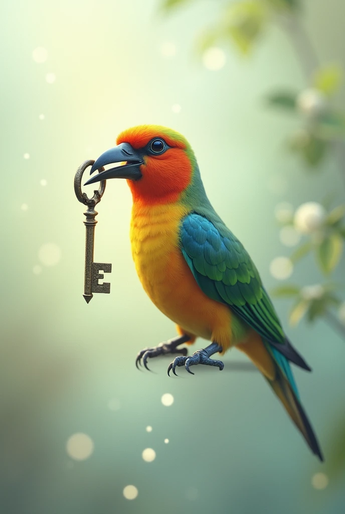 Can you generate an image of a bird with a key in its beak less dark
With transparent background 

