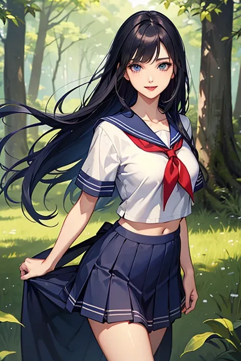 最 high image quality, masterpiece, 4K,  high image quality,  super high resolution,  of the prairie , CG drawing（ one cool adult female swordsman ） Hair、 black hair、Hairstyle、 straight、Straight、 semi-long、Bangs、 flows sideways 。 Tall、 slender 、（Sexually、At...