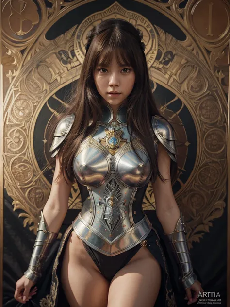 lalisa manoban of blackpink, medieval armor, tarot card, highly detailed, digital painting, smooth, sharp focus, illustration, ultra realistic, 8 k, art by artgerm and alphonse mucha