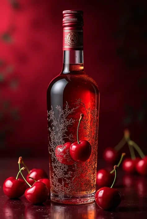 Alcoholic elegant lable with cherry anf glass 