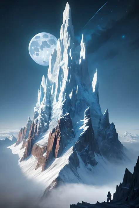 A flying mountain in the moonlight, fantasy art style, concept art, trending on ArtStation, ultra detailed, ultra high resolution, 8k