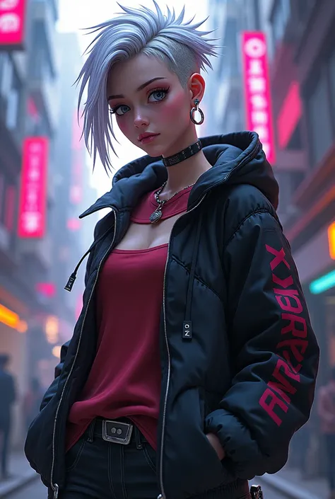 Rebecca from Cyberpunk Edgerunners with short and white hair