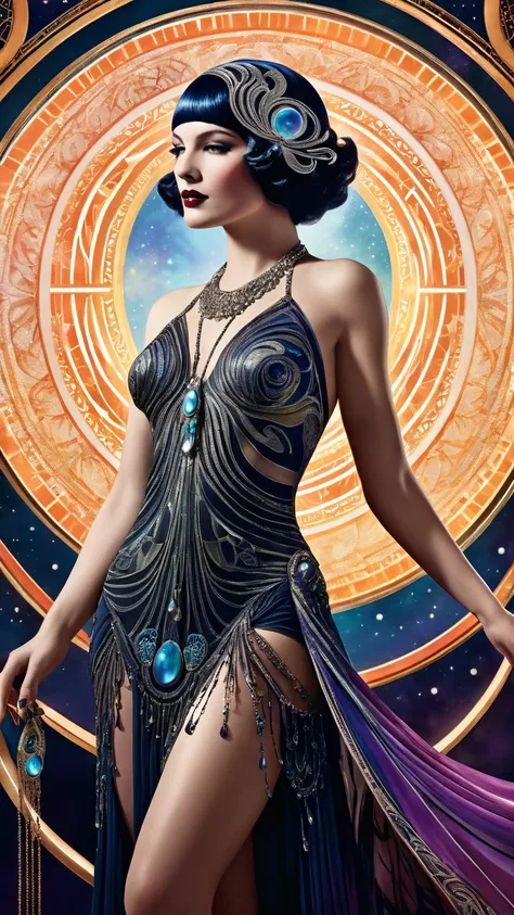 Create a surreal masterpiece capturing the essence of the New Moon in Scorpio. The scene should be a hand-drawn marvel with 32k resolution, featuring a full-body figure standing tall in a vibrant, mystical light. Emphasize stunning details that evoke a sen...