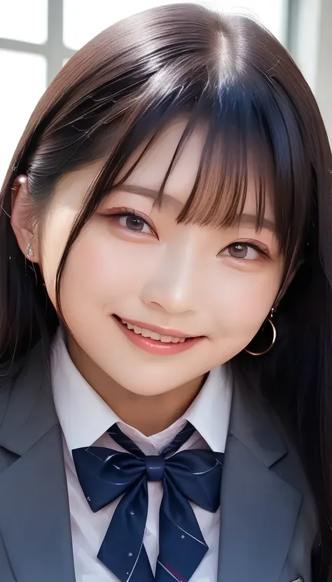  score_9,  score_8_up,  score_7_up, super detailed,  BREAK Complete Anatomy  ,  beautiful face and eye details flooded into the classroom,  1 Japanese girl  ,  black hair,  straight hair,amount,smile,  business suit,  Im wearing a curved permanent ,Hands o...