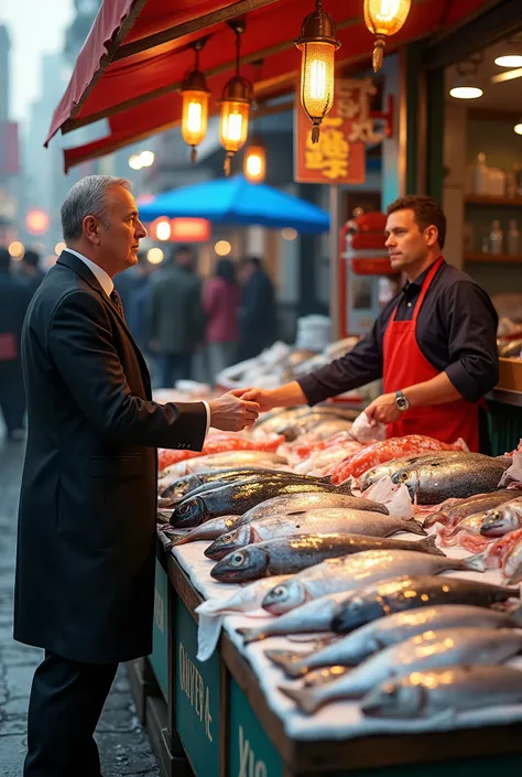 a person buying fish from the market,detailed fish market,detailed fish stall,detailed fish vendor,detailed market stall,detailed market scene,(best quality,4k,8k,highres,masterpiece:1.2),ultra-detailed,(realistic,photorealistic,photo-realistic:1.37),vivid...