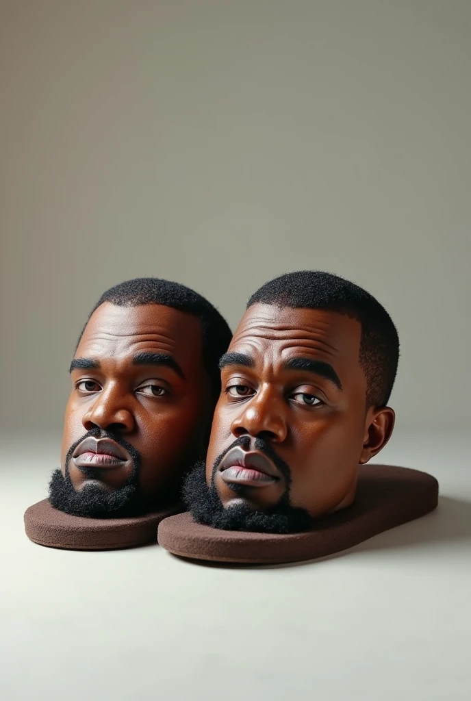 Some slippers with the face of Kanye West with the face of Kanye West