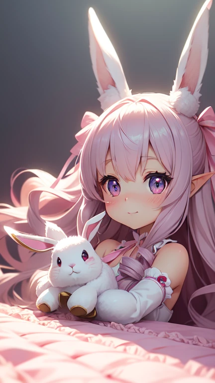  Bunny Morphing Girl , Fluffy,  soft (( top quality)), ((masterpiece)), (  Extreme Details,  best details,  official art,  Beauty and Aesthetics : 1.2),  depth of field,  Composition, whole body,  ( beautiful detailed eyes: 1.3), (Very happy :1),  fancy ba...