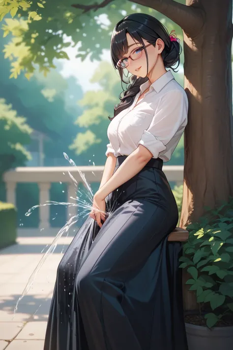  black hair、 straight、Glasses、Tree Eyes、Mole on chin、 Long Skirt 、Pussy、arm left and right１One by one、Kiyomizu Kiyoko、Extremely Thick Dildos Massive Squirting Masturbation