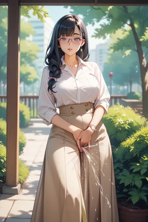  black hair、 straight、Glasses、Tree Eyes、Mole on chin、 Long Skirt 、Pussy、arm left and right１One by one、Kiyomizu Kiyoko、Extremely Thick Dildos Massive Squirting Masturbation