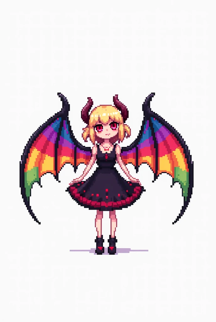  pixel style ，Flandre Scarlet，Rainbow Wing， white background 