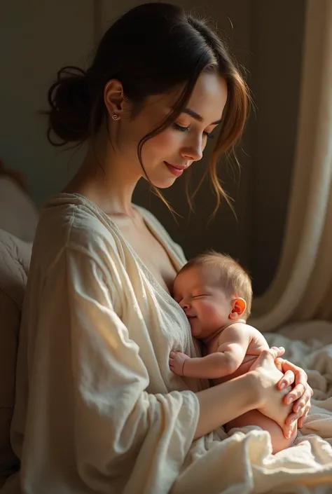 A girl breastfeeds her baby