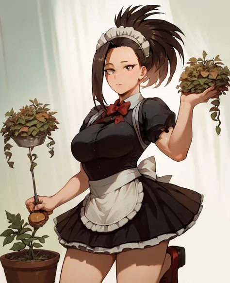 Momo Yaoyorozu from My Hero Academia wearing a Maid costume with a very short Maid skirt that leaves the 