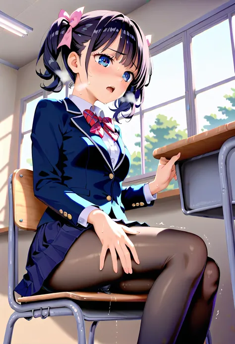 (masterpiece,beautiful,hughres,CG,8k,16k,best quality,high-resolution,detailed fingers,detailed hands,detailed legs,detailed eyes:1.5),from side,panties focus,1girl,Alone,(During class,classroom,school,School Chair:1.5),(School Chairに座る,Extend your legs on...