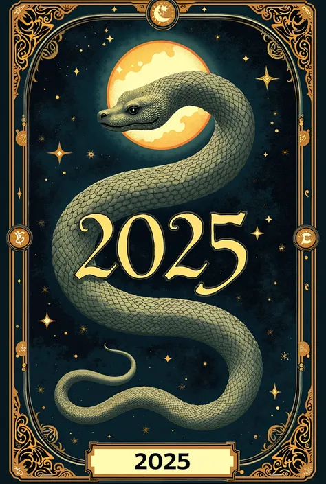 Create image in tarot cards style with snake and 2025 year