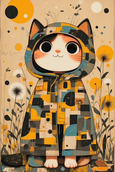   A calico with an adorable face says 「meow」,Surreal collage,a contemporary artistic collage,collage artwork,  the jacket on the new album  ,  Great Job  !! ,digital collage、(collage ),collage art,contemporary collage,mixed media collage,  Surreal +       ...