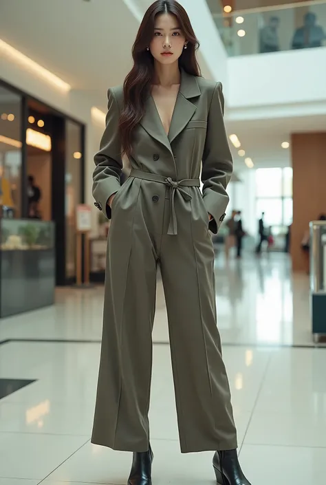 Full body photo of Korean fashion actress in the mall, low profile, tried and true, art station fashion, sharp focus, studio photo, intricate details, highly detailed, ultra high definition, 8K