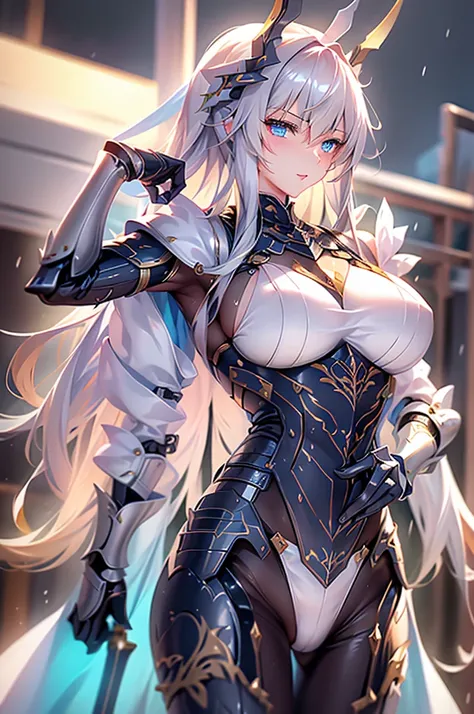  super detailed,  high detail,  High Quality , 最 High Quality ,  high definition ，，Beautiful female warrior,Beautiful and clear face(Rain Waves_Raindrops：1.5)，Machine(Smooth metal surface，armor，Mechanical seams in the skin，Beautiful body curves)，ヴァルキュリーのar...