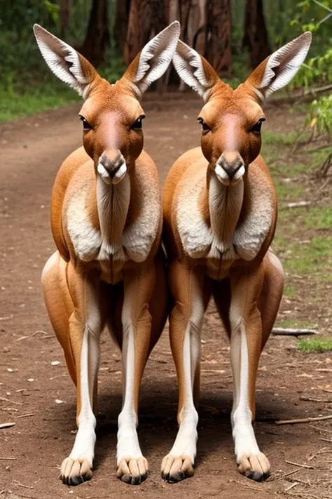 muscular kangaroos caught in the act of relieving themselves