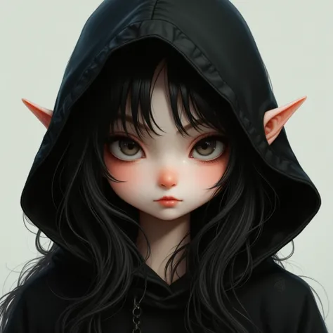 Cute elf girl with a pouting face wearing a black hood, face photo, ultra detailed, absolutely resolution, masterpiece