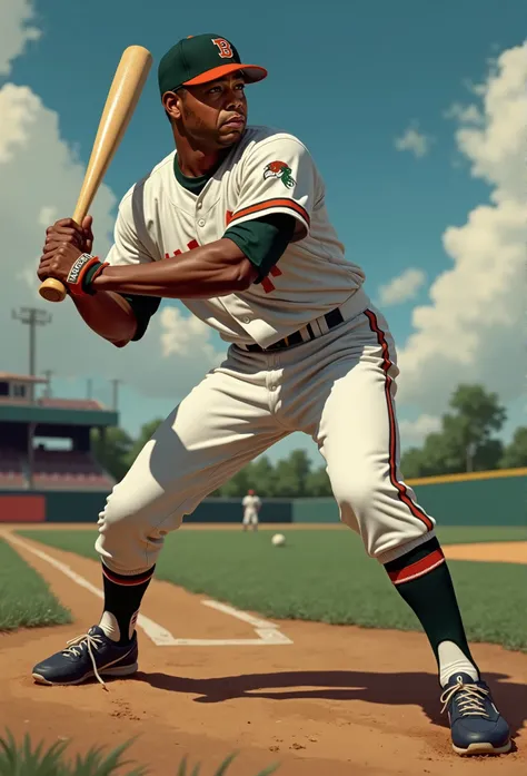 a portrait of larry doby baseball player Newark Eagles , intrinsic details,masterpiece,hyper realistic, hd, 8k,Standing preparing to block the ball
