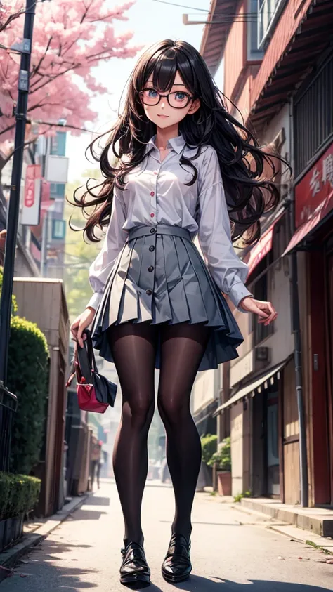 ((mejor calidad)), (( masterpiece )), (Detailed), ( Black pleated skirt for students ,  dynamic lighting , movie lighting), 動漫wind格, ((( full body ))), Cute Japanese girl, ((Front view)),  looking at the spectator ,  wind ,  perfect body structure ,  White...