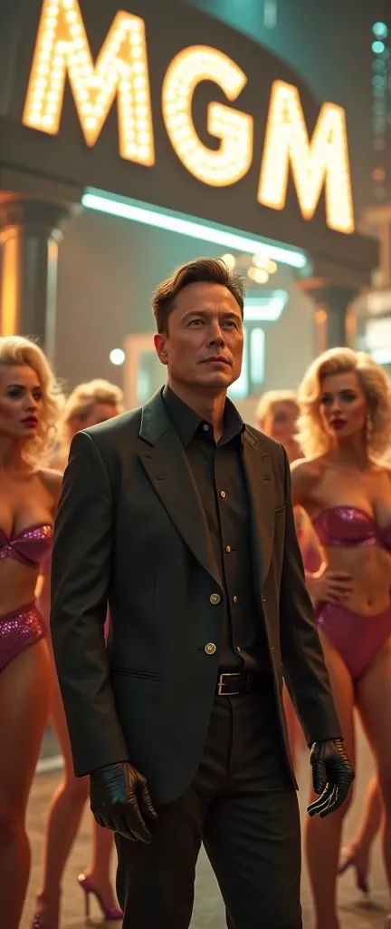 elon musk Time Traveler
In front of a Metro Goldwyn Mayer Studios in 1939 with Marilyn Monroe on the set of some Like it Hot and with beautiful sexy dancers blonde brunette on the set and stage dancing beautiful sexy costumes by The sounds stage
