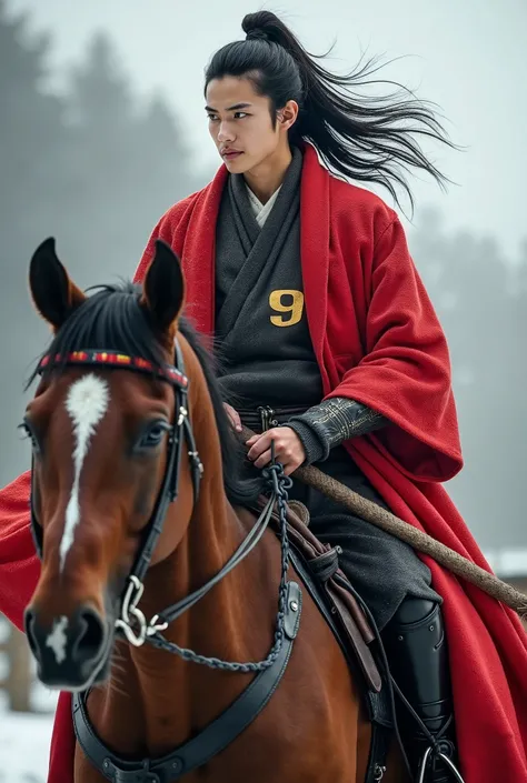 Ride a horse like Kingdom and go to war。
The flag has the letters YUV 。
 shirtless, shirtless, shirtless, shirtless, shogun royal style physique that wont lose to the extreme cold of midwinter
The face is a good-looking actor Kento Yamazakis style。But stro...