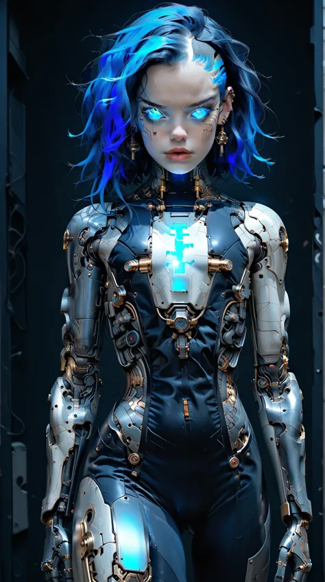 (nsfw:1), (Uncensored:1), score_9, score_8_up, score_7_up, (full body shot), (1 girl), (asian), beautiful teenage (skinny) muscular necron cyborg girl, (full cybernetic necron bodysuit:1.5), (black sclera:1.5), (blue glowing eyes:1.5), (blue glowing veins:...