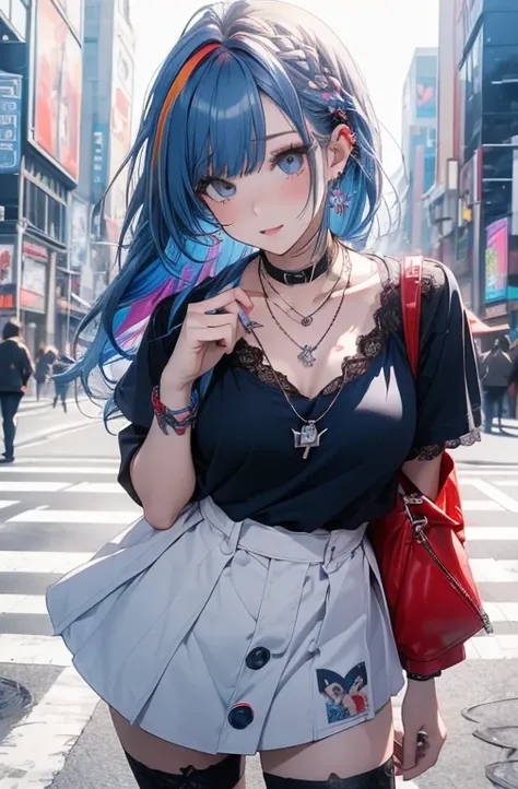 ((        Masterpiece      :1.2)).8k.、     sexy、  Bump in the center    、     Chainsaw Mans Journey     、Beauty、     yandere、、    Closeup in the streets of Harajuku  、  Screaming Kiss      、     chest tattoo     、     Christian Dior necklace in the city of...