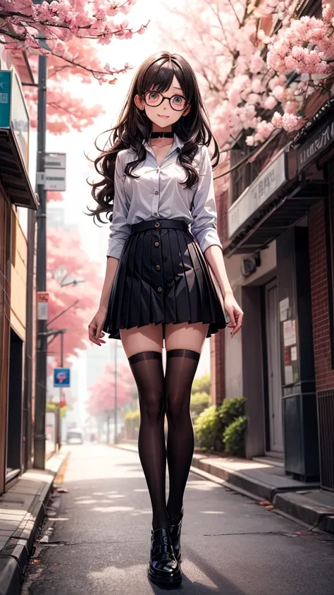 ((mejor calidad)), (( masterpiece )), (Detailed), ( Black pleated skirt for students ,  dynamic lighting , movie lighting), 動漫wind格, ((( full body ))), Cute Japanese girl, ((Front view)),  looking at the spectator ,  wind ,  perfect body structure ,  White...