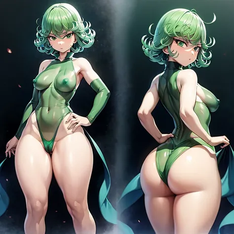 Tatsumaki ,  super busty , super big ass , super peirnas ,  transparent clothing , super short clothes , huge nipples , exposed legs, back and hips, marked ass and huge , super tetas , bikini