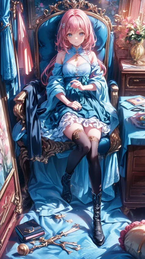 (    Masterpiece    : 1.2), (  very detailed: 1.2), (  very detailed CG: 1.2), (  high image quality: 1.2), (最  high image quality), 8k,   animated illustration,   、  beautiful girl、とてもcute天使、  pink gothic dress 、cute、baby face、smile、  Long Skirt、 Black lo...