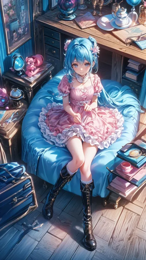 (    Masterpiece    : 1.2), (  very detailed: 1.2), (  very detailed CG: 1.2), (  high image quality: 1.2), (最  high image quality), 8k,   animated illustration,   、  beautiful girl、とてもcute天使、  pink gothic dress 、cute、baby face、smile、  Long Skirt、 Black lo...