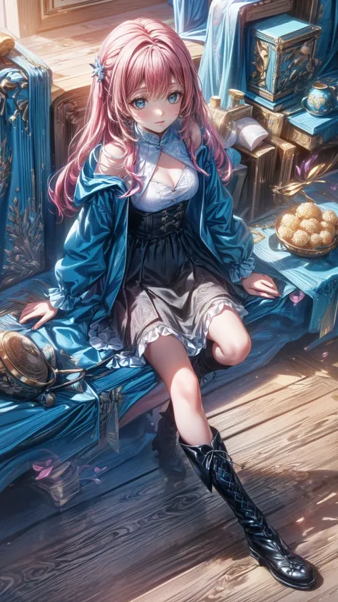 (    Masterpiece    : 1.2), (  very detailed: 1.2), (  very detailed CG: 1.2), (  high image quality: 1.2), (最  high image quality), 8k,   animated illustration,   、  beautiful girl、とてもcute天使、  pink gothic dress 、cute、baby face、smile、  Long Skirt、 Black lo...