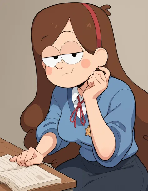 account_9, account_8_ex, account_7_ex, account_6_ex, account_5_ex, account_4_ex,Mabel,1 girl, blush stickers, half-closed eyes, small breasts, huge hips. long eyelashes,looking at the viewer, huge hips, huge saggy breasts, bend over, Japanese school unifor...