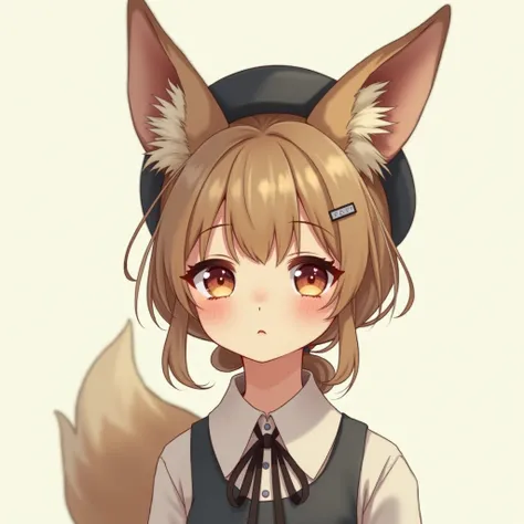  1 girl,  ponytail, Fox Ears, Beret, 