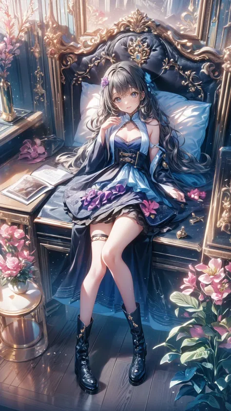 (    Masterpiece    : 1.2), (  very detailed: 1.2), (  very detailed CG: 1.2), (  high image quality: 1.2), (最  high image quality), 8k,   animated illustration,   、  beautiful girl、とてもcute天使、  pink gothic dress 、cute、baby face、smile、  Long Skirt、 Black lo...