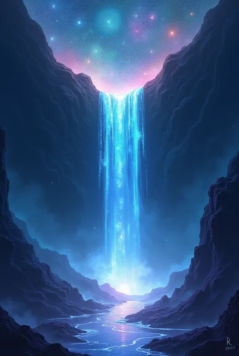 a luminescent astral cascade featuring waterfalls flow into a star-studded abyss. use glowing tones of COLOR to create a celestial and dreamlike atmosphere