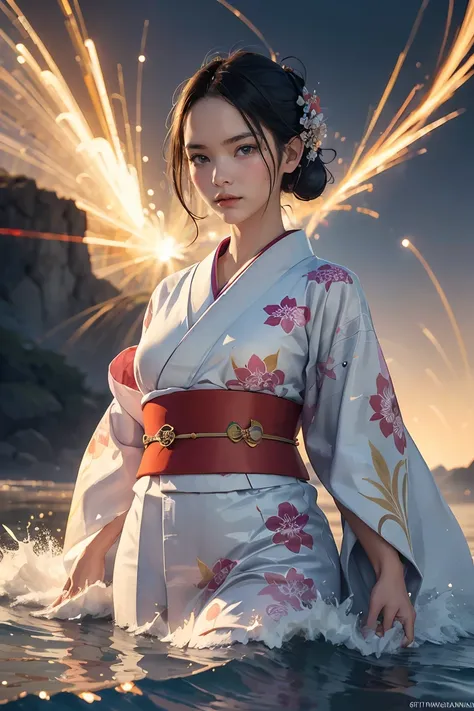 (Dramatic Digital Artwork:1.3) of,(Energetic:1.3) portrait of female (snezanasakovic2:1.1) wearing a kimono, style-sylvamagic, fashion girl,CGSociety,ArtStation