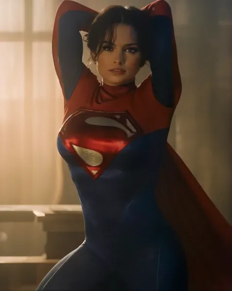 Supergirl with a generous biggest bust,  With  her Giant chest  seductive featured, and very much inflating  her chest featured, looking at The camera, and very much breathing deeply and very much breast expansion in Very Tight uniform 

